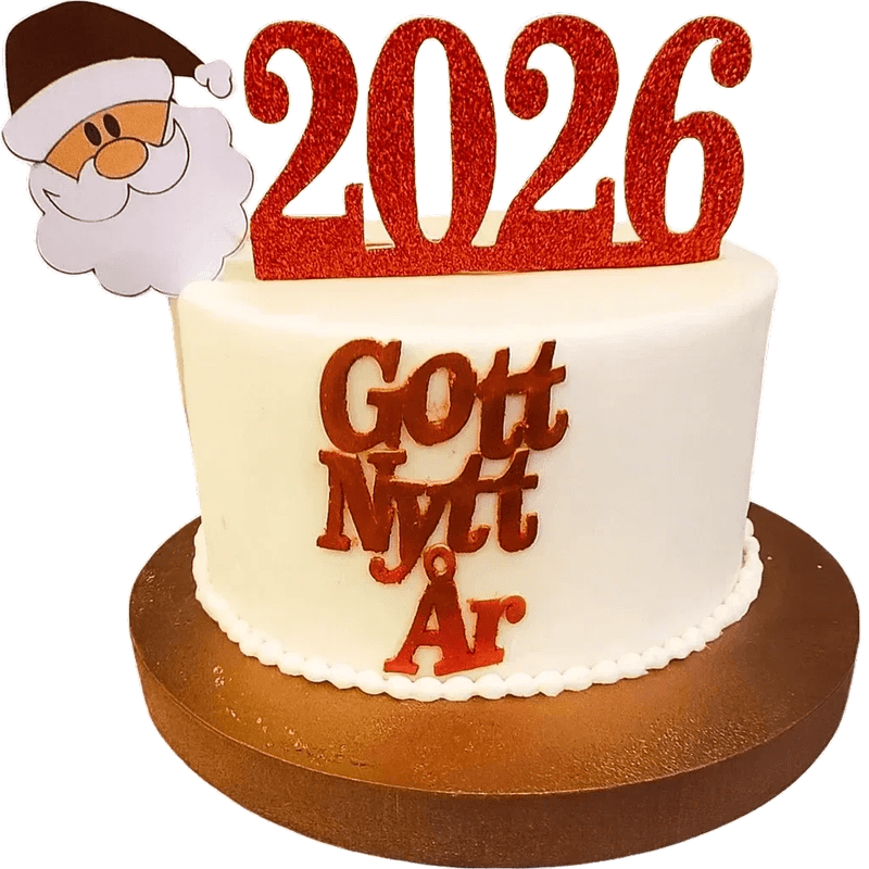 Nyårstårta 2026 – Röd Glitter Stil Mintarta